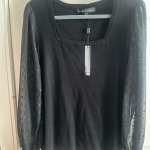 Catherine Malandrino Black Blouse with Sheer Sleeves